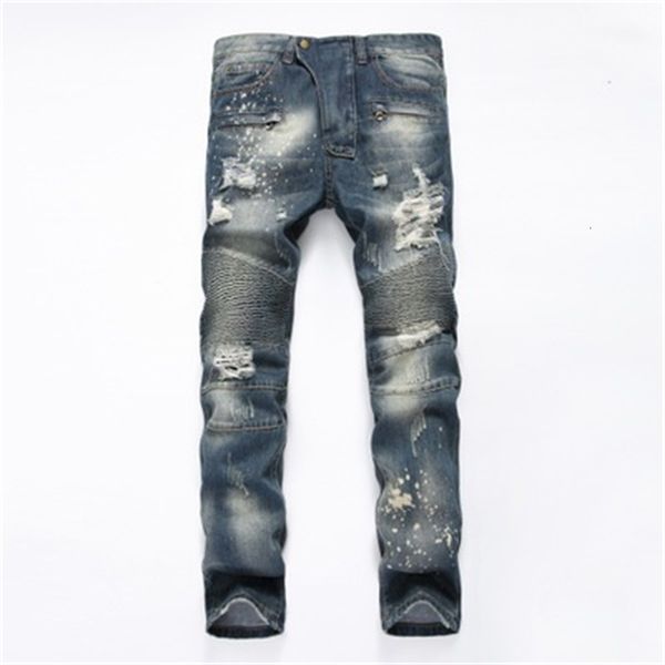 

mens skinny straight jeans fashion sell street hole jeans male 2019 new blue motorcycle pants
