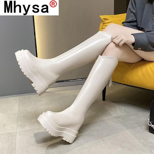 

boots mid-calf woman 2021 platform internal increase winter for women comfortable back zipper fashion women's high, Black