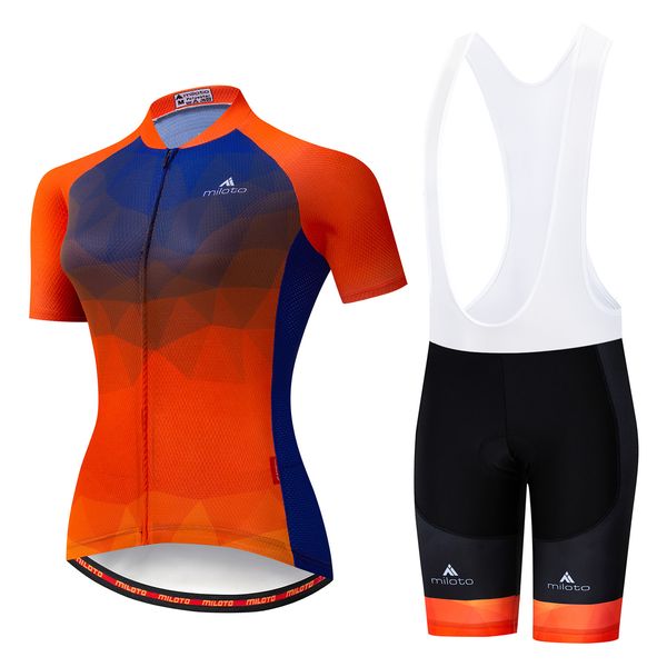 Feminino fluo laranja conjunto camisa de ciclismo 2024pro equipe verão roupas bicicleta roupas montanha esportes kits a12