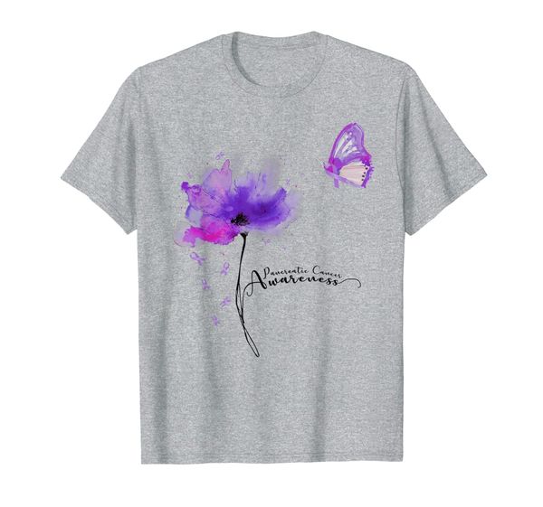 

flower butterfly purple ribbon pancreatic cancer awareness t-shirt, White;black