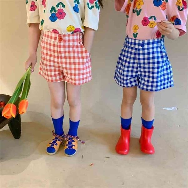 Pantaloncini casual scozzesi da bambina estiva da bambina in cotone stile coreano, abbigliamento per bambini sottile tutto-fiammifero 210723