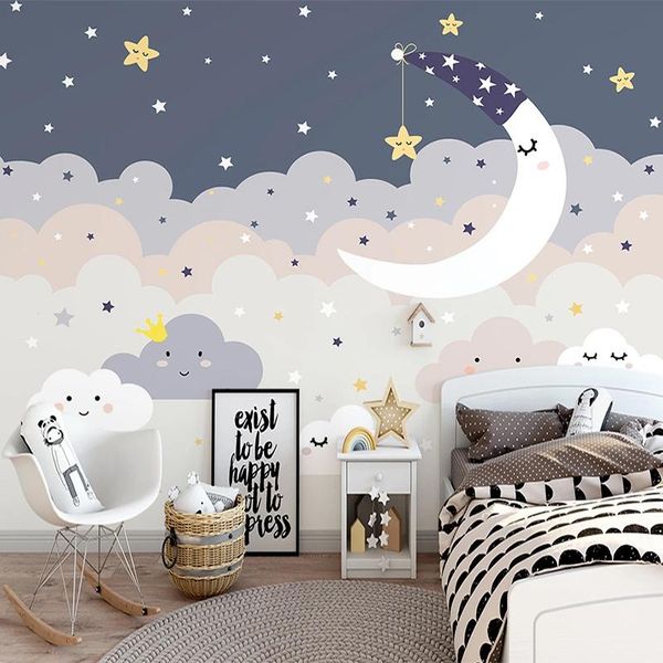 

wallpapers custom self-adhesive wallpaper 3d nordic ins starry sky cloud moon children's room background wall mural pvc waterproof stic