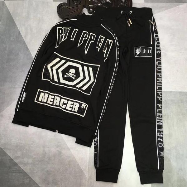 

men's hoodies & sweatshirts pp sweatshirt letter drilling heavy industry europe and the united states fashion trend sports cardigan je, Black