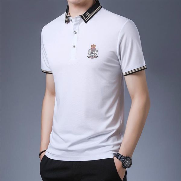 

summer printed shirt business mens polo lapel fashion casual short sleeves british personalized button, White;black