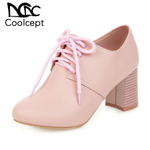 

dress shoes coolcept arrival women pumps designer cross strap fashion thick heels solid color footwear size 32-46, Black