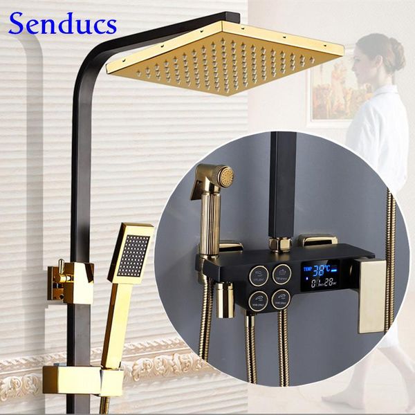 

bathroom shower set senducs brass bathtub mixer faucets rainfall head thermostatic system gold digital sets