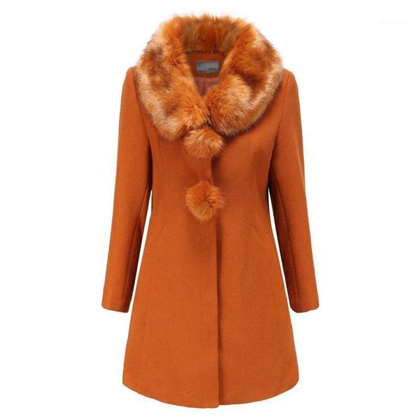 

women's wool & blends quanss winter fashion woolen coat female office lady trench removable fur collar women single breasted jackets, Black