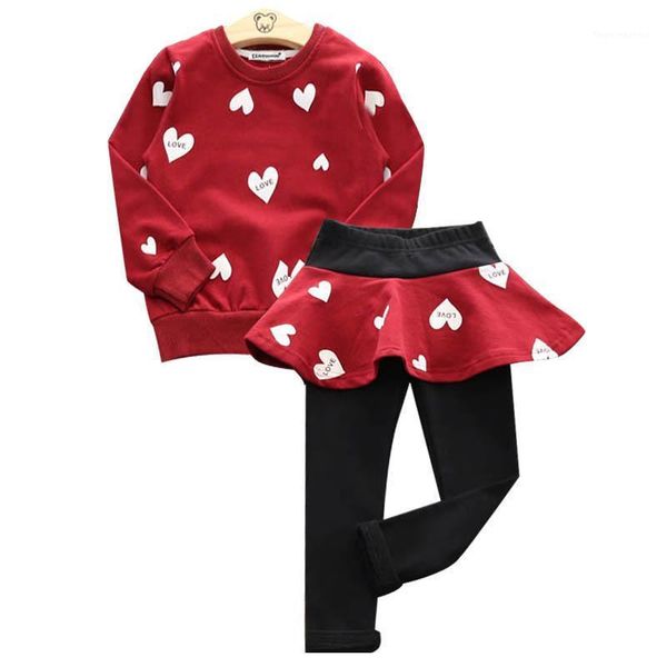 

clothing sets girls set autumn love pattern for cotton full t-shirt + pants toddler suit children1, White