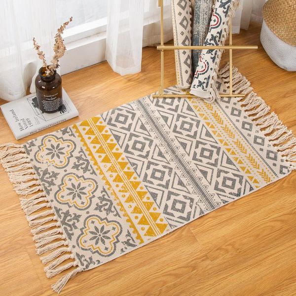 

carpets retro bohemian carpet hand woven cotton linen rug geometric floor mat living room bedroom home decor wf1022