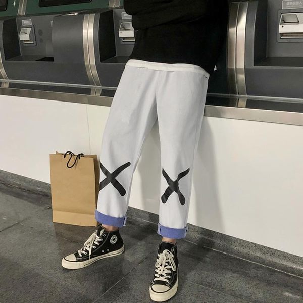 

men's jeans autumn straight fashion brand hip hop loose street all-match douyin online influencer wide leg cropped pants, Blue