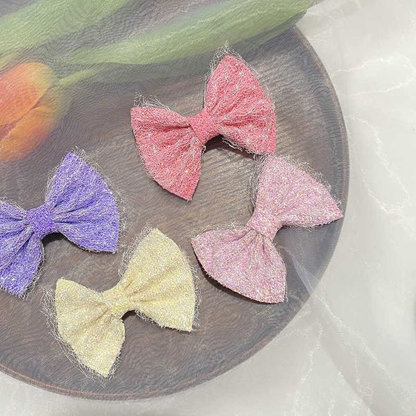 

summer new mesh bow hairpin girl lovely p sequin hair ornament duck beak clip headdress, Slivery;white