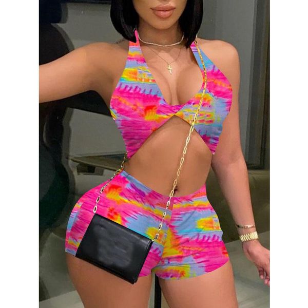 

women's tracksuits summer two piece set women fashion print halter tank biker shorts sets tracksuit lounge streetwear wholesale ite, Gray