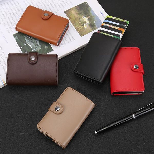 

card holders automatic case bank pu metal aluminum shell rfid, Brown;gray