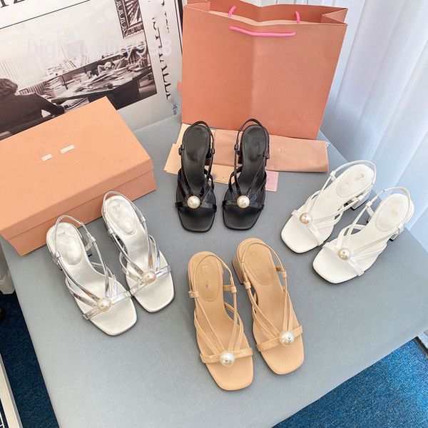 

dress shoes high end quality pearl high-heeled sandals women's summer leather versatile open toe square head baita shoes, Black