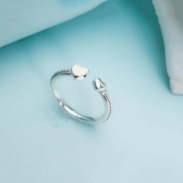 

authentic 925 sterling silver pan ring style double heart love for women wedding party gift fashion jewelry cluster rings, Golden;silver