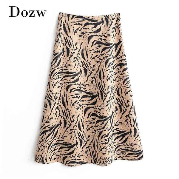 Mode Animal Print Midi Rock Frauen Eine Linie Vintage Party Hohe Taille Casual Strand Böden Jupe Femme 210515