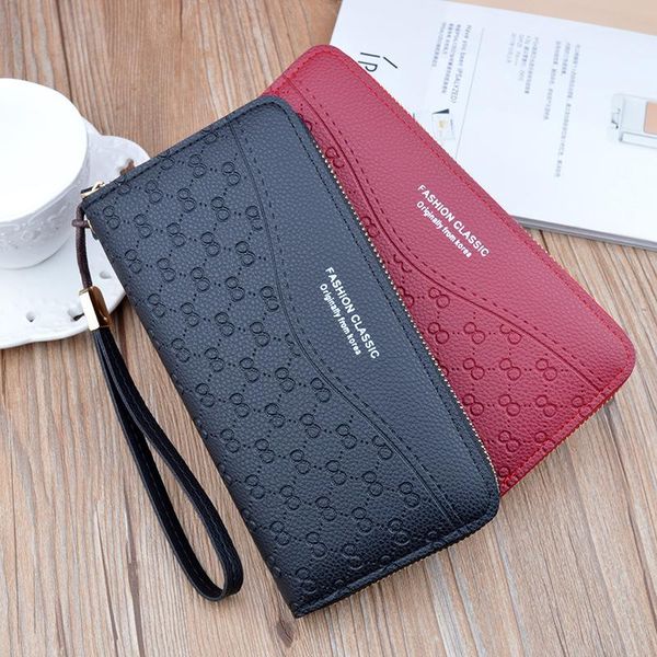 

wallets 2021 style ladies leather large-capacity double zipper fashion female, Red;black