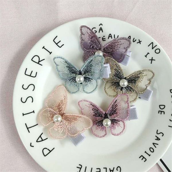 

hairpin back head mini butterfly girl lace duckbill hairpin sen super fairy edge clip hair accessories, Slivery;white