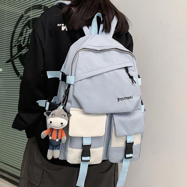 

backpack large capacity students korean nylon waterproof schoolbag teenagers fashion casual multiple pockets travel bag