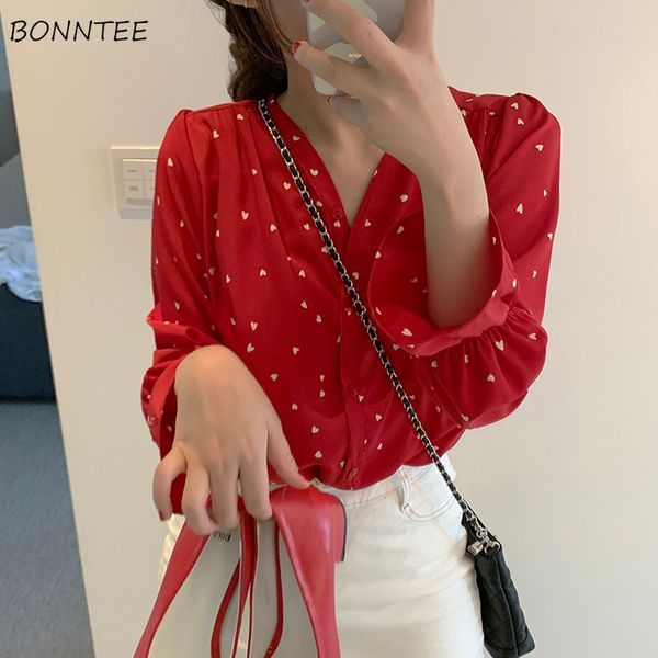 

blouses shirts women v-neck flare sleeve chiffon loose elegant all-match ol fashion ulzzang casual womens vintage printed retro x0521, White