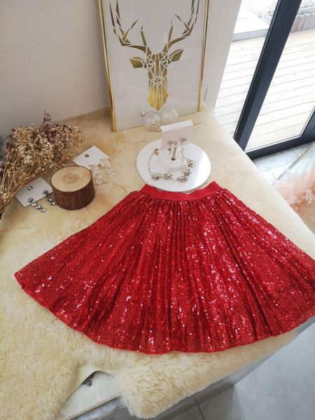 

skirts spring and autumn 2021 girls gules sequined skirt occidental princess girl fashion pleated girls'party, Blue