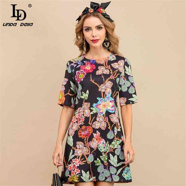 

autumn fashion runway elegant dress women short sleeve luxury sequins beading flower print vintage mini 210522, Black;gray
