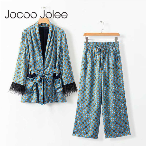 Jocoo Jolee Mode Jacke Frauen Lose Kimono Mantel Fliege Schärpen Taschen Quaste Dekorieren Oberbekleidung Übergroßen Damen Herbst 210619