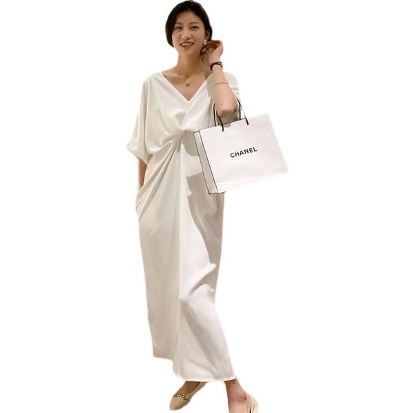 

maternity dresses pregnancy summer clothes temperament white v-neck dress fashion long half sleeve