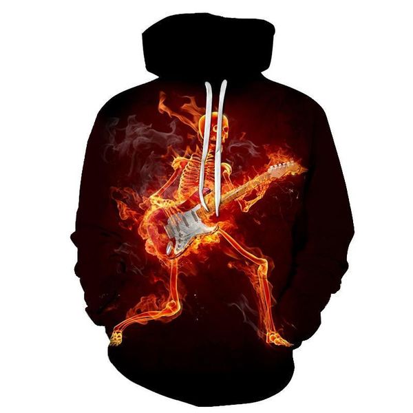 

men's hoodies & sweatshirts autumn winter hoodie fashion sweatshirt animation flame guitarist loose large sports brand hip hop rap danc, Black