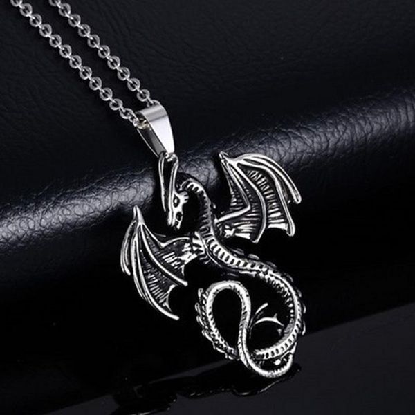 

pendant necklaces dragon pendants retro necklace mens wholesale stainless steel hip hop jewelry on the neck gifts for male accessories, Silver