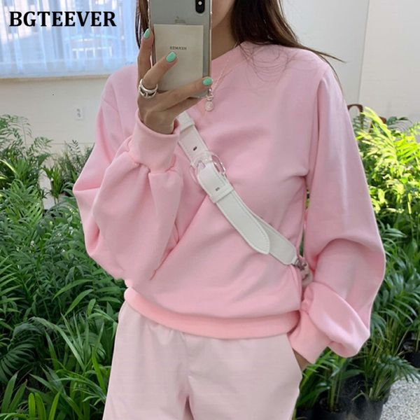

knits 2021 o-neck long sleeve loose women sweatshirts autumn winter new ladies solid pullover female casual tracksuits e9u7, White