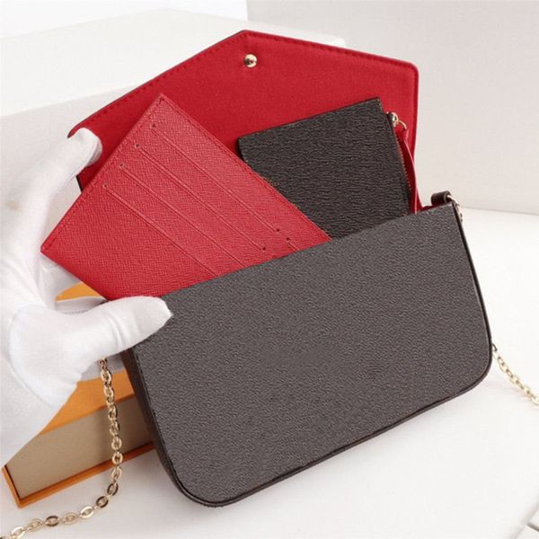 

new fashion lady's purse shoulder bag make-up famous classic three piece embossed pattern, Red;black