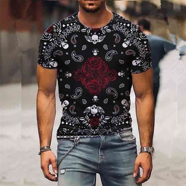 

summer new mens oversized vintage short sleeve t shirts fashion harajuku skull print o collared ethnic tshirts camisa hombre 210322, White;black