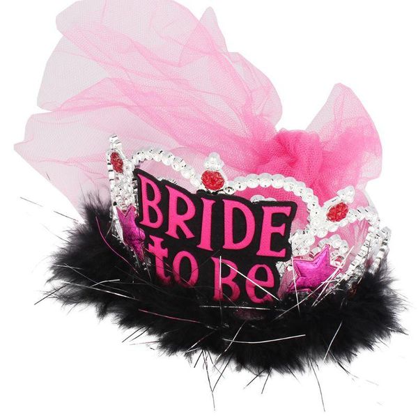 

bridal veils bride to be crown tiara lace veil feather hair hoop girl bachelor night party before wedding decor accessories, Black