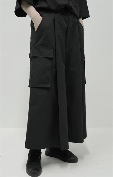 

men's pants big size couple's dark black pocket wide leg capris summer thin casual