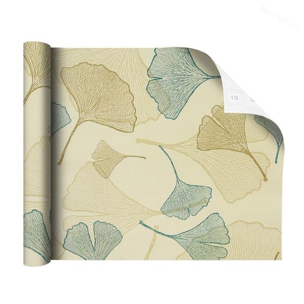 

wallpapers peel and stick wallpaper gold/blue/beige ginkgo leaves self adhesive wall sticker for bedroom home decoration
