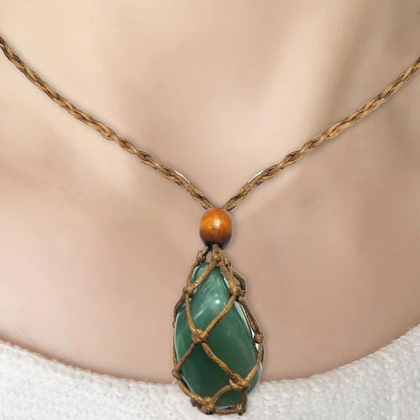 

pendant necklaces 2pcs necklace cord empty stone holder natural quartz crystal raw chakra point healing fish netted indians amulets, Silver