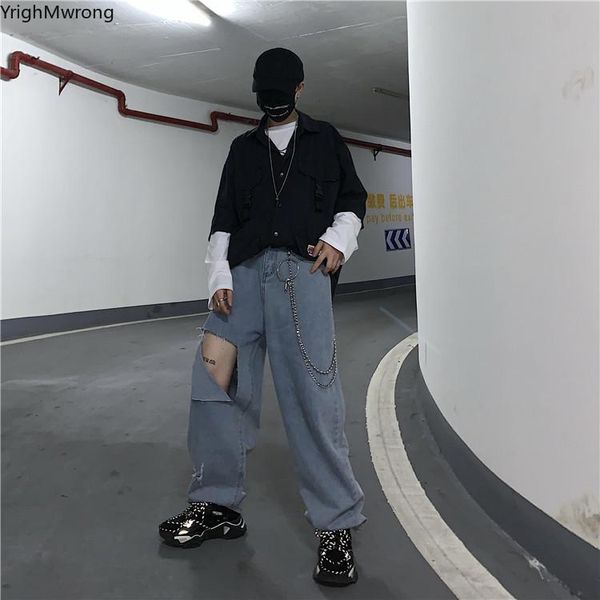 

women's jeans plus size oversized loose ripped hole punk hip hop straight korean streetwear harajuku boyfriend denim pant casual vintag, Blue