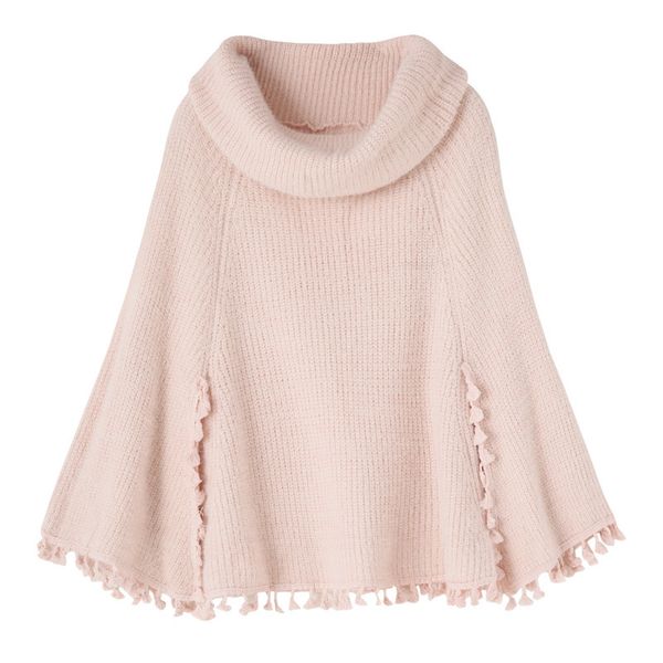 

women scarf collar knitted pullovers white solid loose winter tassel sweater cloak c0025 210514, Black