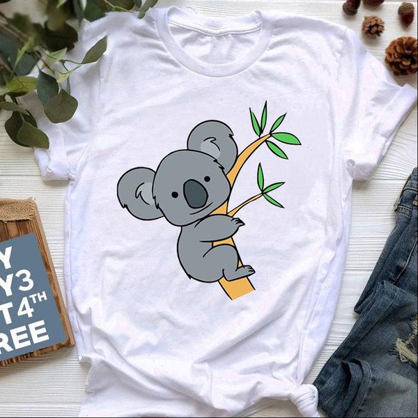 

kawaii women koala t shirt cartoon graphic tshirt summer gothic harajuku clothes female short sleeve o neck, White
