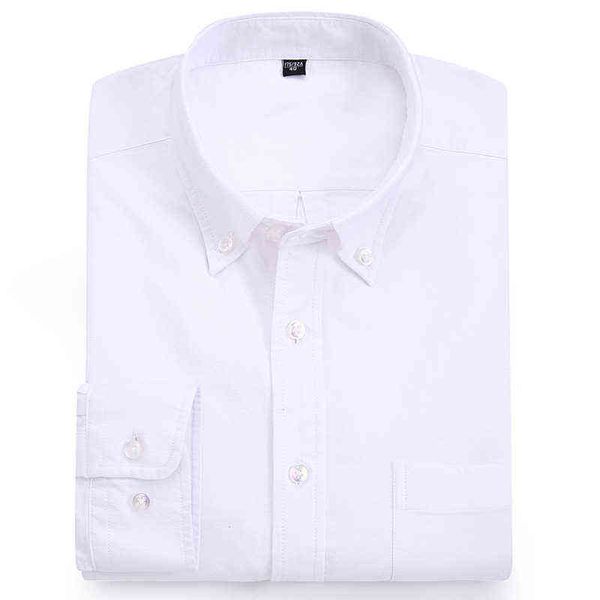 Reines Baumwoll-Oxford-Herrenhemd, lässig, solide, lange Ärmel, Business-Männerhemden, Freizeit, mit Vordertasche, normale Passform, weißes Oberteil G0105