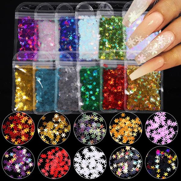 

nail art decorations 1bag snowflake glitter sequins 3d laser slices for manicure christmas nails colorful, Silver;gold