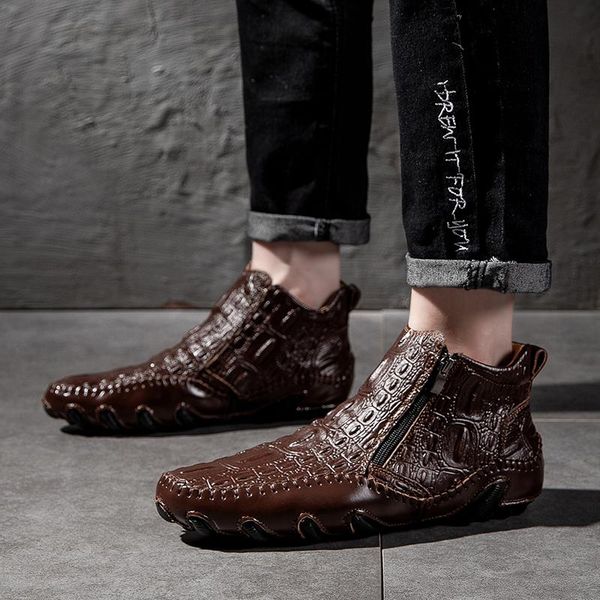 

dress shoes luxury crocodile men leather large men's boots high-quality zapatillas hombre oxford, Black