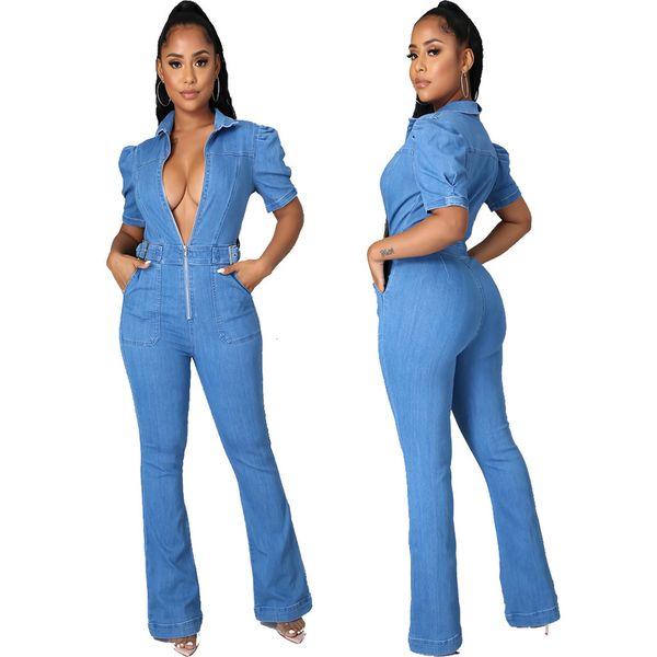 

women's jumpsuits & rompers casual fashion monkey for women, street style, short sleeve, lapel, zipper, pure color, jeans, autumn, c1je, Black;white