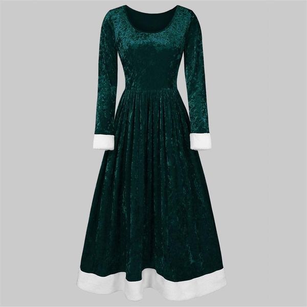 

casual dresses women o-neck elegant dress solid color long sleeves velvet party festival patchwork ruched a-line vestidos de fiesta, Black;gray