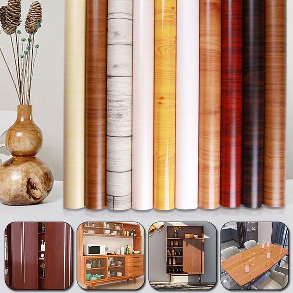 

imitation wood grain pvc self adhesive wallpaper furniture wardrobe table doors cabinet deskstickers home decoration wallpapers