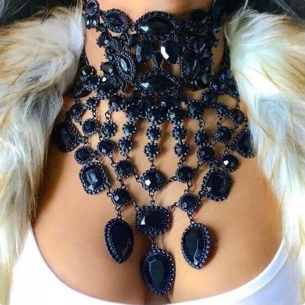 

pendant necklaces dvacaman fashion jewelry black stone tassel maxi choker for women rhinestone crystal bead collar, Silver