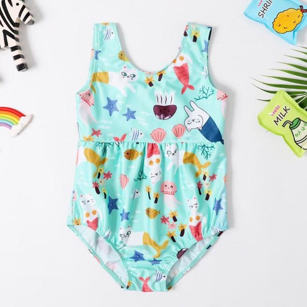 

one-piece suits 3~8y baby girls swimsuit 2021 swimwear one piece children flamingo cute animal print kids beach wear-sw418
