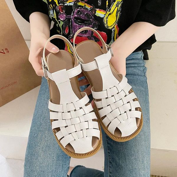 

sandals 2021 summer fashion roman casual soft sole flat women beach shoes, Black
