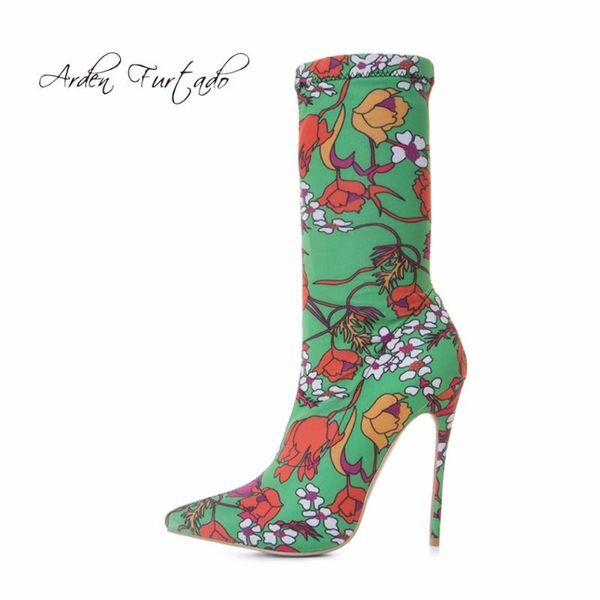 

boots arden furtado fashion extreme high heels woman 12cm flowers stilettos heel slip-on women shoes plus size customize stretch, Black